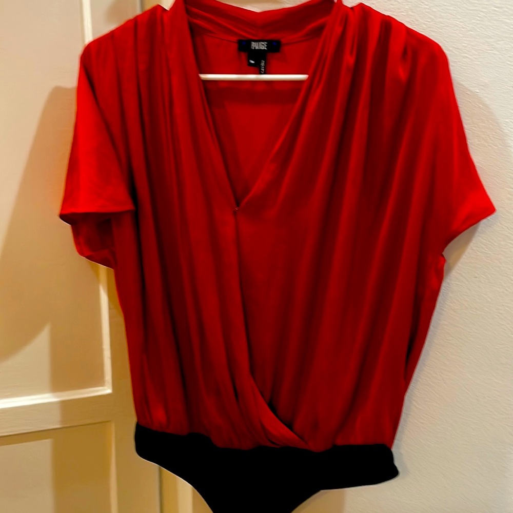 PAIGE body suite blouse, short sleeve, red (brownish red)